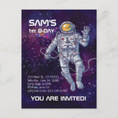 Invitation Carte Postale Aquarelle astronaute dans l'espace avec étoiles et (Devant)