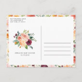 Invitation Carte Postale Aquarelle Baby shower de fleurs de automne rustiqu (Dos)