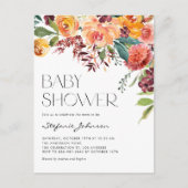 Invitation Carte Postale Aquarelle Baby shower de fleurs de automne rustiqu (Devant)