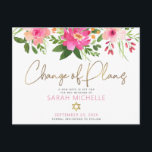 Invitation Carte Postale Aquarelle bat mitzvah rose Floral or Script<br><div class="desc">Assurez-vous que tous vos amis et parents pourront encore célébrer le Bat mitzvah d’étape de votre fille, quelles que soient les circonstances imprévues dans le monde. Envoyez cette carte postale chic et personnalisée "Changement de plan". Une étonnante aquarelle florale rose et pêche avec typographie de feuille d'or faux et rose...</div>