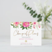 Invitation Carte Postale Aquarelle bat mitzvah rose Floral or Script (Debout devant)
