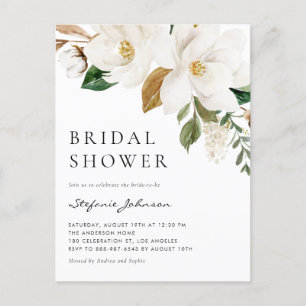 Invitation Carte Postale Aquarelle blanc Magnolia Fête des mariées rustique