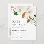 Invitation Carte Postale Aquarelle Blanc Magnolia Rustique Bébé Brunch (Devant / Derrière)