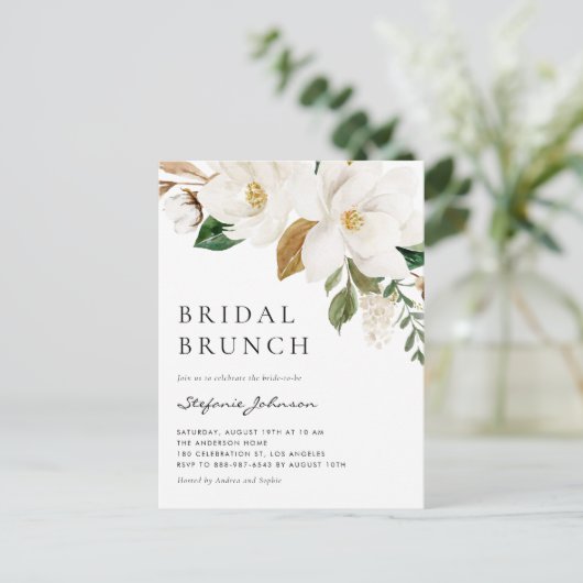 Invitation Carte Postale Aquarelle Blanc Magnolia Rustique Bridal Brunch (Debout devant)