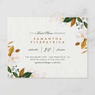Invitation Carte Postale Aquarelle blanche Magnolia Fête des mariées floral