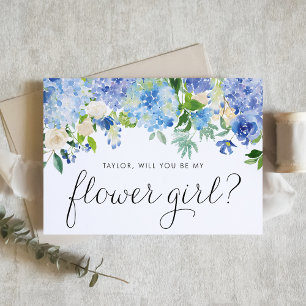 Invitation Carte Postale Aquarelle bleu Hydrangea ivoire Fleur Rose fille