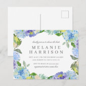Invitation Carte Postale Aquarelle bleue Hydrangea Fête des mariées de cour (Devant / Derrière)