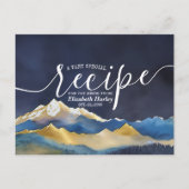 Invitation Carte Postale Aquarelle Blue Gold Mountain Fête des mariées Rece (Devant)