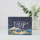 Invitation Carte Postale Aquarelle Blue Gold Mountain Fête des mariées Rece (Debout devant)