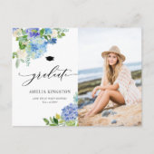 Invitation Carte Postale Aquarelle Blue Hydrangea Floral Photo Graduation (Devant)