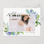 Invitation Carte Postale Aquarelle Blue Hydrangea Frame Photo Graduation (Devant)
