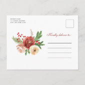 Invitation Carte Postale Aquarelle Blush rose Floral Bachelorette Party (Dos)