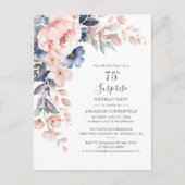 Invitation Carte Postale Aquarelle botanique rose 75e anniversaire (Devant)