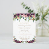 Invitation Carte Postale Aquarelle Bourgogne Blanc Or Mariage Floral (Debout devant)