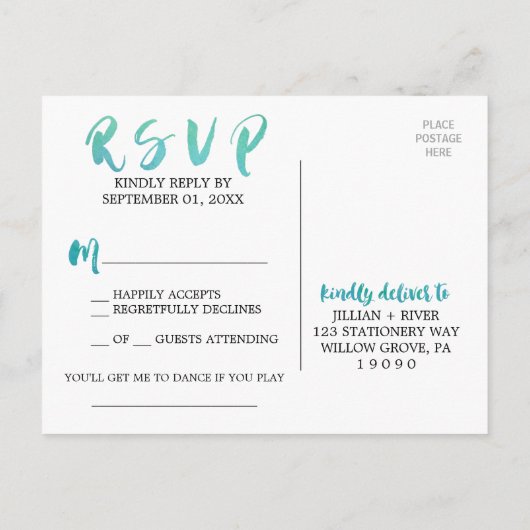 Invitation Carte Postale Aquarelle Calligraphie Plage Chanson Demande RSVP (Dos)