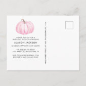 Invitation Carte Postale Aquarelle Citrouille mignonne Bébé Fille Douche (Dos)