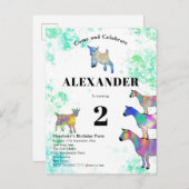 Invitation Carte Postale Aquarelle colorée Chèvres fête d'anniversaire (Devant / Derrière)