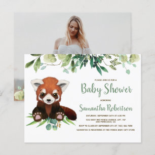 Invitation Carte Postale Aquarelle Cute Ours Vert Baby shower Photo