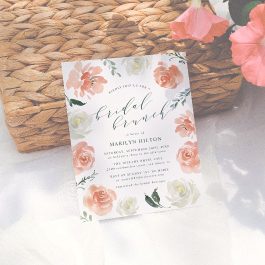 Invitation Carte Postale Aquarelle de corail Floral Bridal Brunch Douche