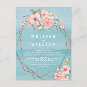 Invitation Carte Postale Aquarelle de cuivre géométrique Floral Beach Weddi