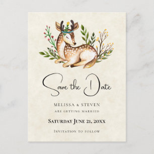 Invitation Carte Postale Aquarelle Deer Laying Down Boho Enregistrer la dat