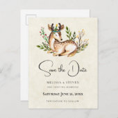 Invitation Carte Postale Aquarelle Deer Laying Down Boho Enregistrer la dat (Devant / Derrière)
