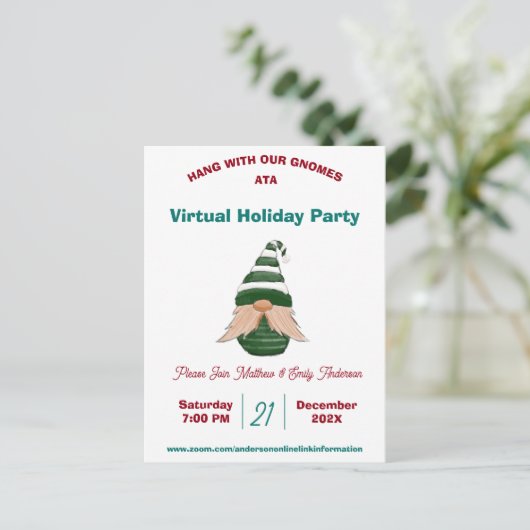 Invitation Carte Postale Aquarelle dessin gnome de Noël Personnalisé (Debout devant)