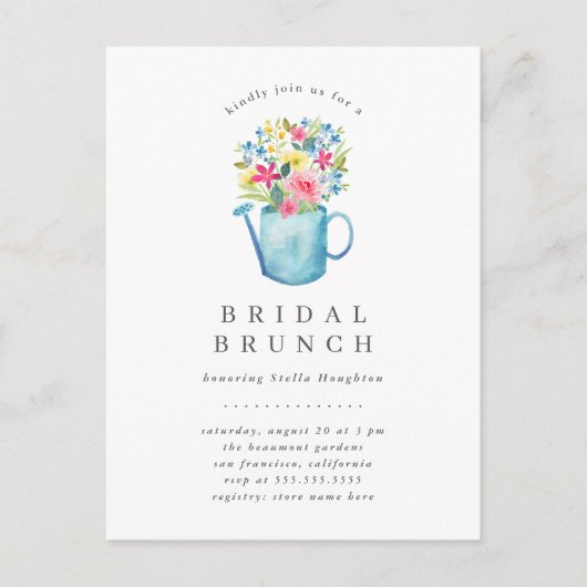 Invitation Carte Postale Aquarelle douce Fête des mariées florale Brunch (Devant)