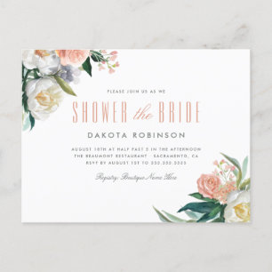 Invitation Carte Postale Aquarelle douce Pastel Fête des mariées florale