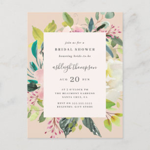 Invitation Carte Postale Aquarelle douce Pastel Fête des mariées florale