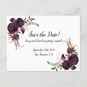 Invitation Carte Postale Aquarelle Eggplant Purple Floral Enregistrer La Da