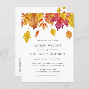 Invitation Carte Postale Aquarelle en chute Feuille Mariage d'automne