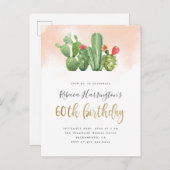 Invitation Carte Postale Aquarelle et cactus 60e anniversaire de style (Devant / Derrière)