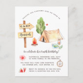 Invitation Carte Postale Aquarelle Été Camping Filles Fête d'anniversaire (Devant)