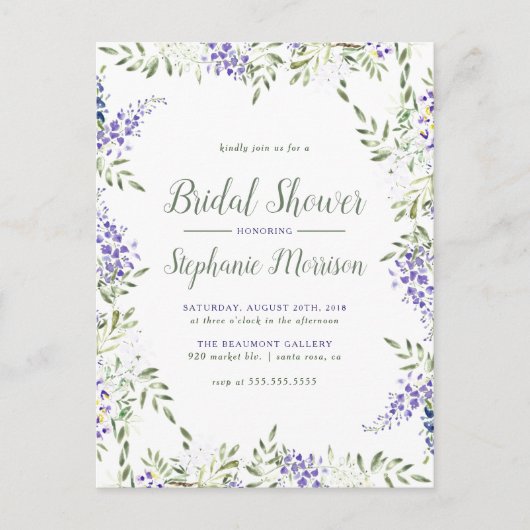 Invitation Carte Postale Aquarelle Fête des mariées florale de la structure (Devant)