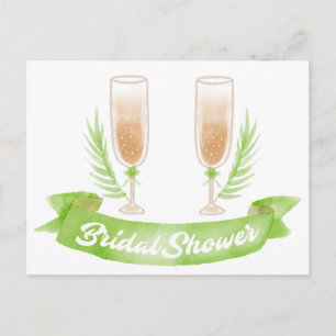 Invitation Carte Postale Aquarelle Fête des mariées verte Champagne Glaces