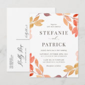 Invitation Carte Postale Aquarelle Feuillage d'automne Mariage de couronne (Devant / Derrière)