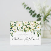 Invitation Carte Postale Aquarelle Fleurs blanches Matron d'honneur Proposi (Debout devant)