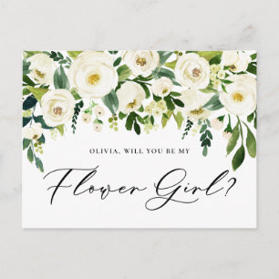 Invitation Carte Postale Aquarelle Fleurs blanches Proposition Fleur fille