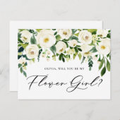 Invitation Carte Postale Aquarelle Fleurs blanches Proposition Fleur fille (Devant / Derrière)