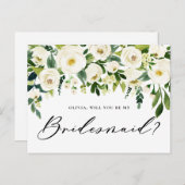 Invitation Carte Postale Aquarelle Fleurs Blanches Serez-Vous Ma Femme D'Ac (Devant / Derrière)