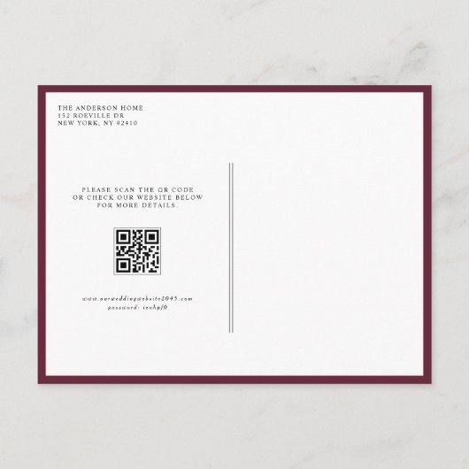 Invitation Carte Postale Aquarelle Fleurs d'automne Cadre QR Code Mariage (Dos)