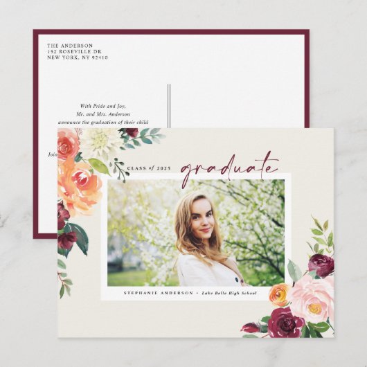 Invitation Carte Postale Aquarelle Fleurs d'automne Diplôme photo (Devant / Derrière)