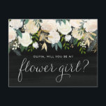 Invitation Carte Postale Aquarelle Fleurs d'ivoire Rustique Be My Flower Gi<br><div class="desc">Seras-tu ma fille aux fleurs ? Cette carte de proposition de fleurs botaniques présente une guirlande florale aux tons doux d'ivoire et de crème, accentuée de détails de verdure et de fausse feuille d'or. Conçu pour compléter les thèmes mariages classiques et neutres, cette carte de fille de fleurs est une...</div>