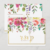 Invitation Carte Postale Aquarelle Fleurs florales Mariage d'or moderne RSV (Devant / Derrière)
