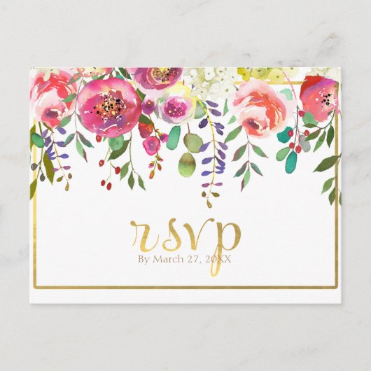 Invitation Carte Postale Aquarelle Fleurs florales Mariage d'or moderne RSV (Devant)