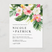 Invitation Carte Postale Aquarelle Fleurs tropicales et Mariage de verdure (Devant)