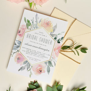 Invitation Carte Postale Aquarelle Floral Blush Fête des mariées rose et or