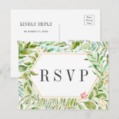 Invitation Carte Postale Aquarelle Floral Green Foliage Mariage RSVP (Devant / Derrière)