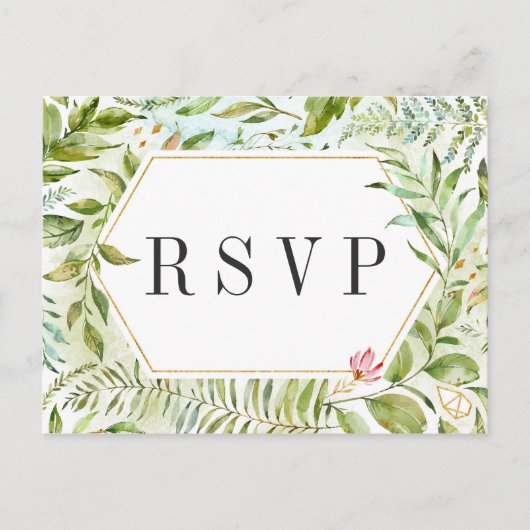 Invitation Carte Postale Aquarelle Floral Green Foliage Mariage RSVP (Devant)